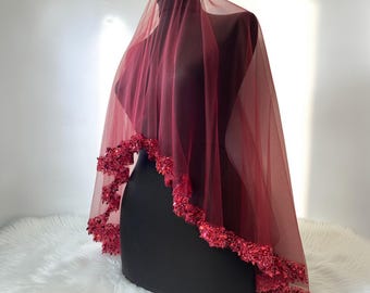 Burgundy Henna Veil Set: Beaded Henna Night Duvak, Turkish Bridal  Kına Gecesi Accessory, Belt, Gloves,Veil