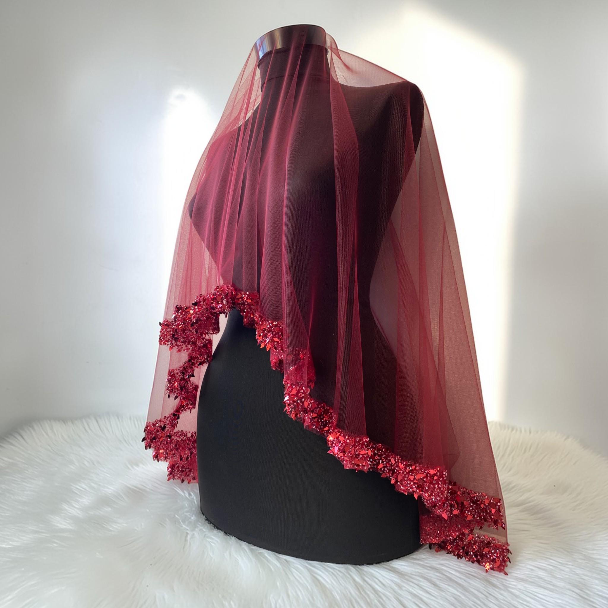 New Ombre Wedding Veil Wine Burgandy Burgundy Bridal Veil - Etsy main image 3