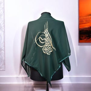 Personalised Green Chiffon Fabric Groom&#39;s Veil and Glove - Gold and Silver Ottoman Monogram Embroidered, Groom&#39;s Veil-Groom&#39;s Wedding Cover