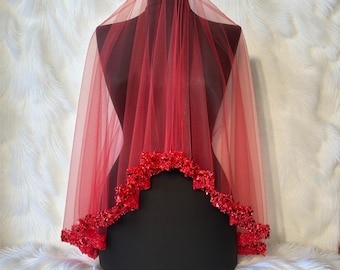 Red Henna Veil Set: Sequin Beaded Henna Night,Duvak ,Turkish Kına Gecesi Accessory,