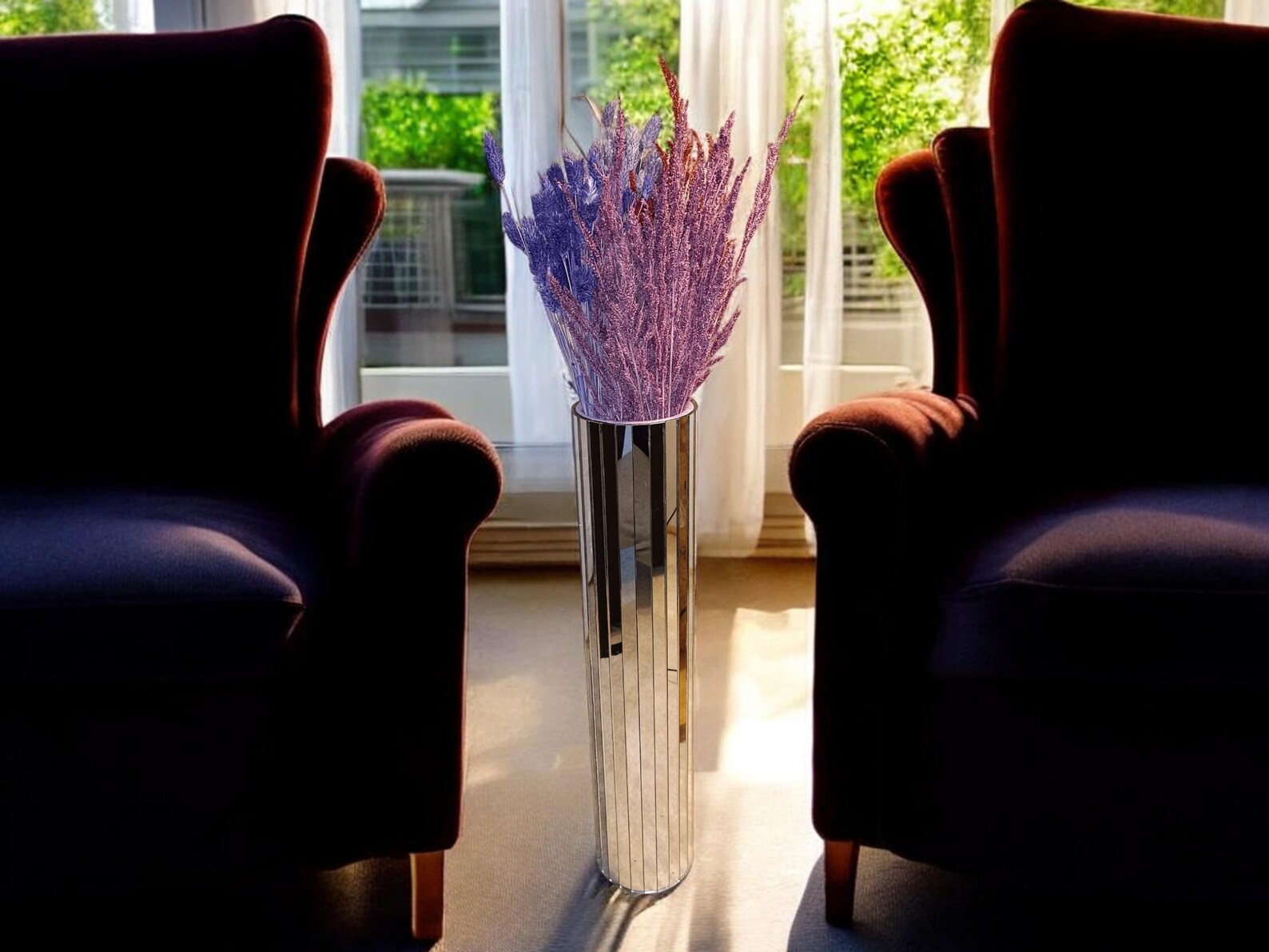 Decorative Floor Vase, Modern Vase With Silver Cylinder Mirror, 60 Cm (24 In) Tall, for Dried ...