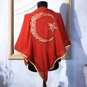 Personalised Red Chiffon Fabric Groom&#39;s Veil and Glove - Gold or Silver Moon and Star Embroidered, Groom&#39;s Veil-Groom&#39;s Wedding Cover