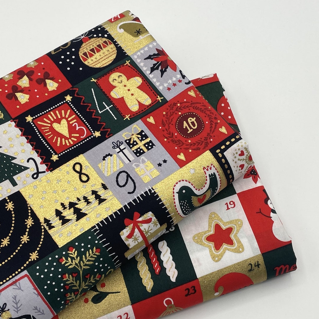Lot De 2 Coupons De Tissu Noël - Coton Rouge Motif Fêtes - Neufs - Fabriqué En France