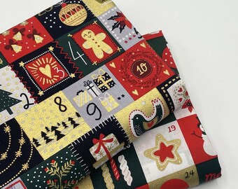 Tissu coton imprimé noël calendrier de l&#39;avent