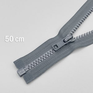 50 cm YKK Fermeture à glissière injectée séparable gris souris