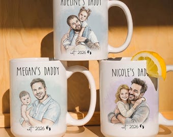 Custom Dad and kid portrait from photo mug, First Time Dad Mug, First Fathers Day Mug, 1st Fathers Day Gift From Baby, Father Birthday Gift