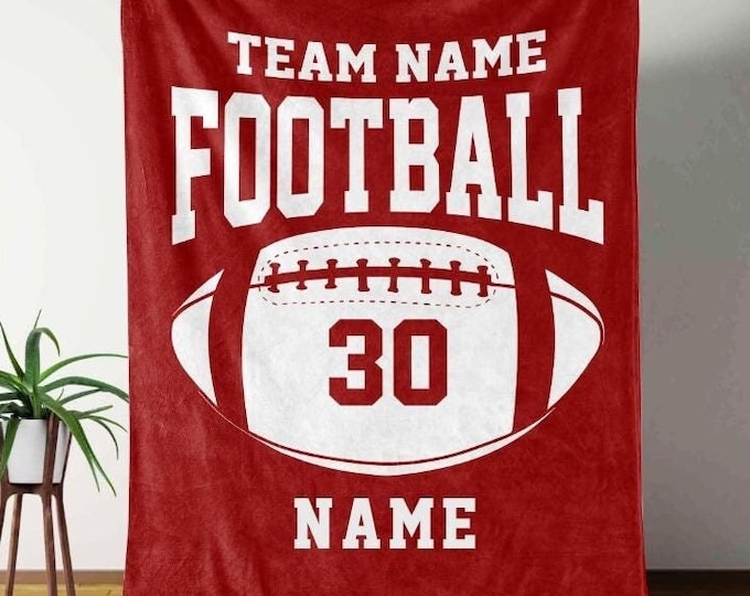 Personalized Football Blanket, Custom Football Gift for Dad, Husband, Son, Kid, Team, Football Team Soft Cozy Sherpa Fleece Throw Blankets