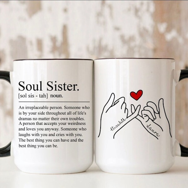 Personalized Soul Sister Definition Mug, Birthday Gift For Best Friend Bridesmaid, Funny Mug For Bestie, Unbiological Sister.