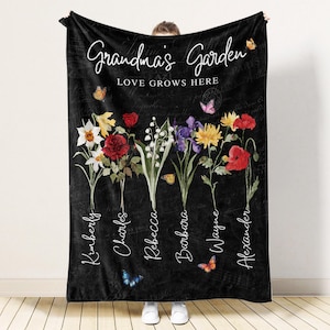 Grandma Garden Flower Blanket,Grandmas Garden Gift for Grandma,Mimi Granny Birthday Gift,Birth Flower Mom Gift,Mother&#39;s Day Gift for Grandma