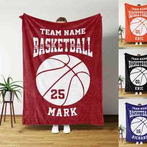 Custom Name Number Soft Cozy Sherpa Fleece Throw Blankets, Personalized Basketball Blanket, Gift for Dad, Husband, Boyfriend, Son, Kid, Team