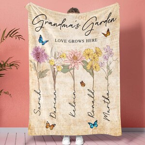 Custom Grandmas Garden Blanket,Mother Day Gift, Birth Flower Gift,Custom Mom Garden Gift,Family Birth Flowers,Birth Month Flowers With Names