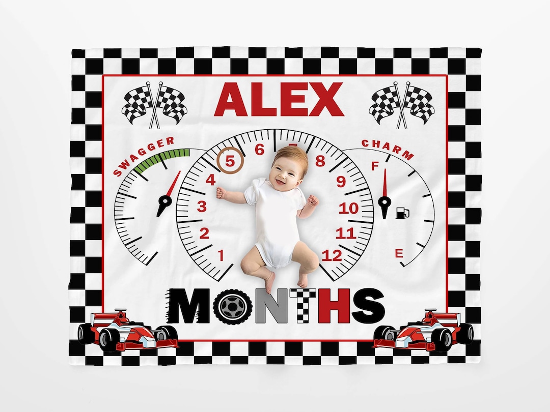 Custom Baby Milestone Blanket, Race Car Baby Monthly Milestone Blanket ...