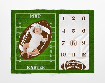 Football Baby Monthly Milestone Blanket, Baby Sports Nursery Blanket,Baby Age Blanket,Birthday Gifts For Baby Boy Girl,Baby Calendar Blanket