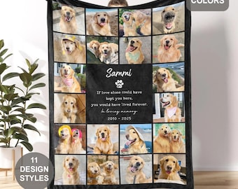 Custom pet memorial photo blanket with text, custom dog picture memorial blanket, personalized dog loss blanket collage, pet memorial gift