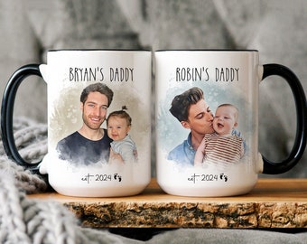 Custom Dad and kid portrait from photo mug, First Time Dad Mug, First Fathers Day Mug, 1st Fathers Day Gift From Baby, Father Birthday Gift
