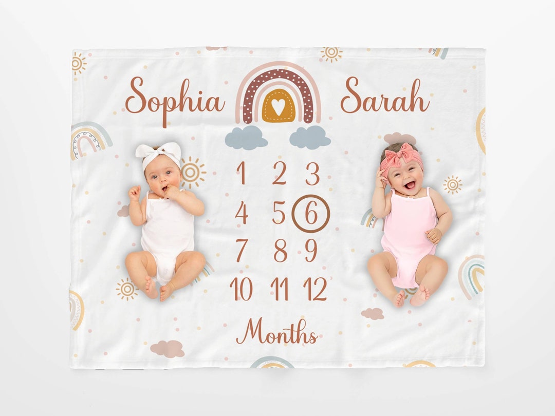 Twins Milestone Blanket Rainbow Moon Dots,baby Calendar Blanket,monthly ...