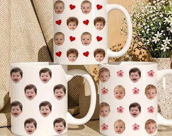 Custom photo coffee mug, Personalized mug with faces for dad/mom/grandma/grandpa, Custom baby/pet face photo mug, custom mugs