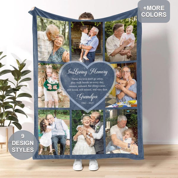 Personalized Memorial Mom Dad Blanket, Custom Photo Collage Blanket, In Loving Memory, Dad Memorial Gift