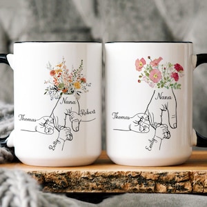 Holding kid hands Mom Grandma Mug, Personalized Grandma Mug, Mom Custom Kidnames Hand Mug, Custom Nana Mug, Grandma Mother's Day Mug