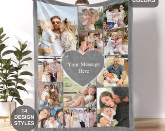 Custom Family Photo Blanket Collage, Personalized Picture Collage Text Blanket, Family Photo Blanket, Memorial/Birthday/Anniversary Gift