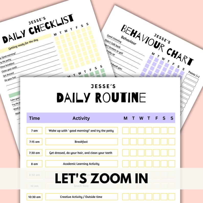 Toddler Checklist, Child Daily Routine, Daily Planner for Kids ...