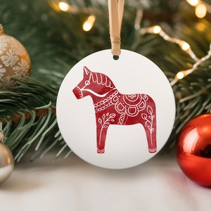 Nordic Christmas ornament. Scandinavian  Dala horse design decor, minimalist ornament  Holiday accent