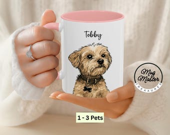 Custom Personalized Photo to Watercolor Dog Portrait Mug:  Pet Cat Photo Coffee Cup for Mother Mom Father Dad Day  Valentine Christmas