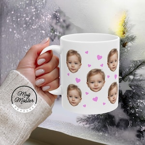 Pink Heart Custom Personalized Baby Face Photo Mug Custom Kid Photo, Mother Day Mug, Father Day Mug, Personalized Photo Mug For Dad Mom Gigi