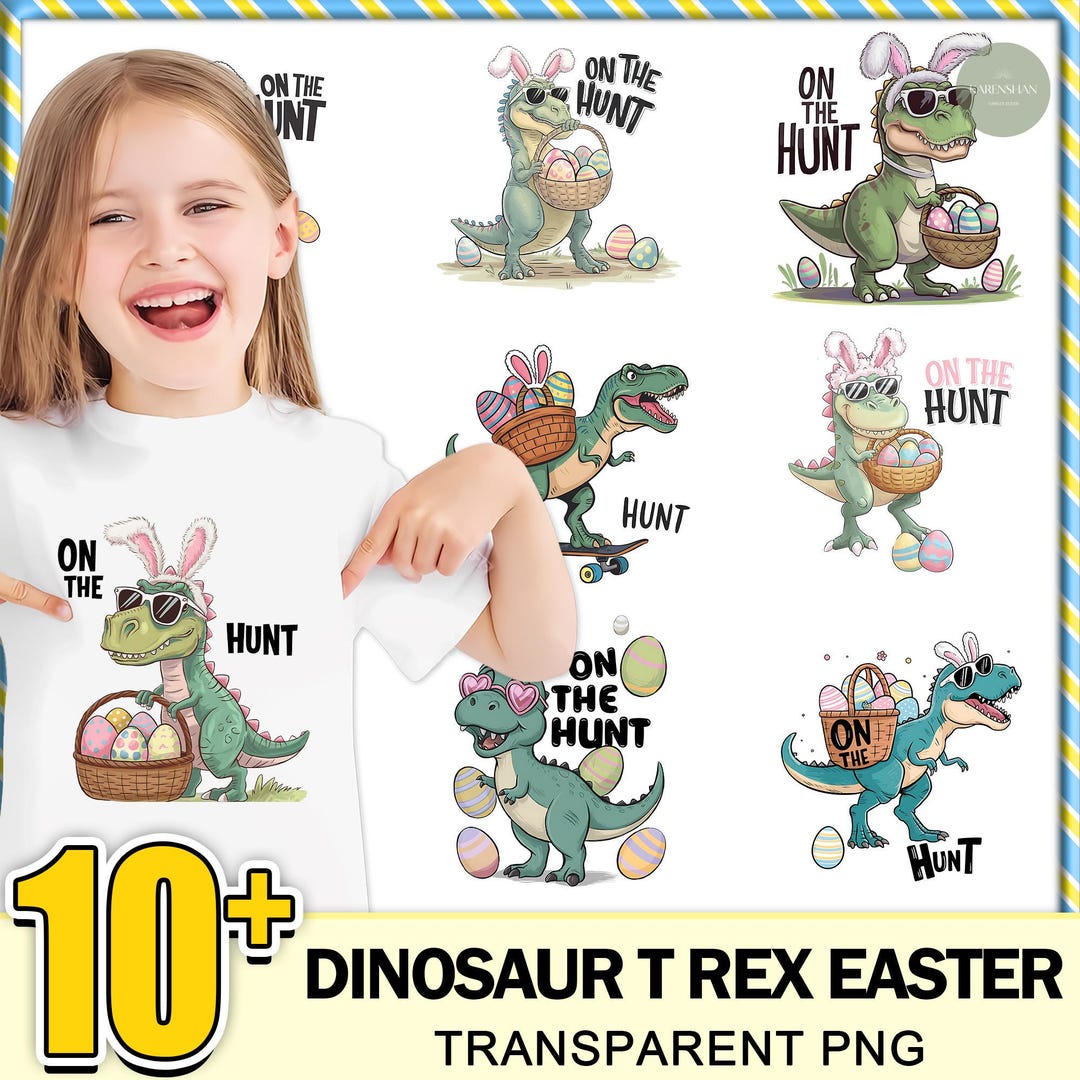 10 Easter on the Hunt PNG Bundle, Dinosaur T Rex Easter PNG, Bunny Ears ...