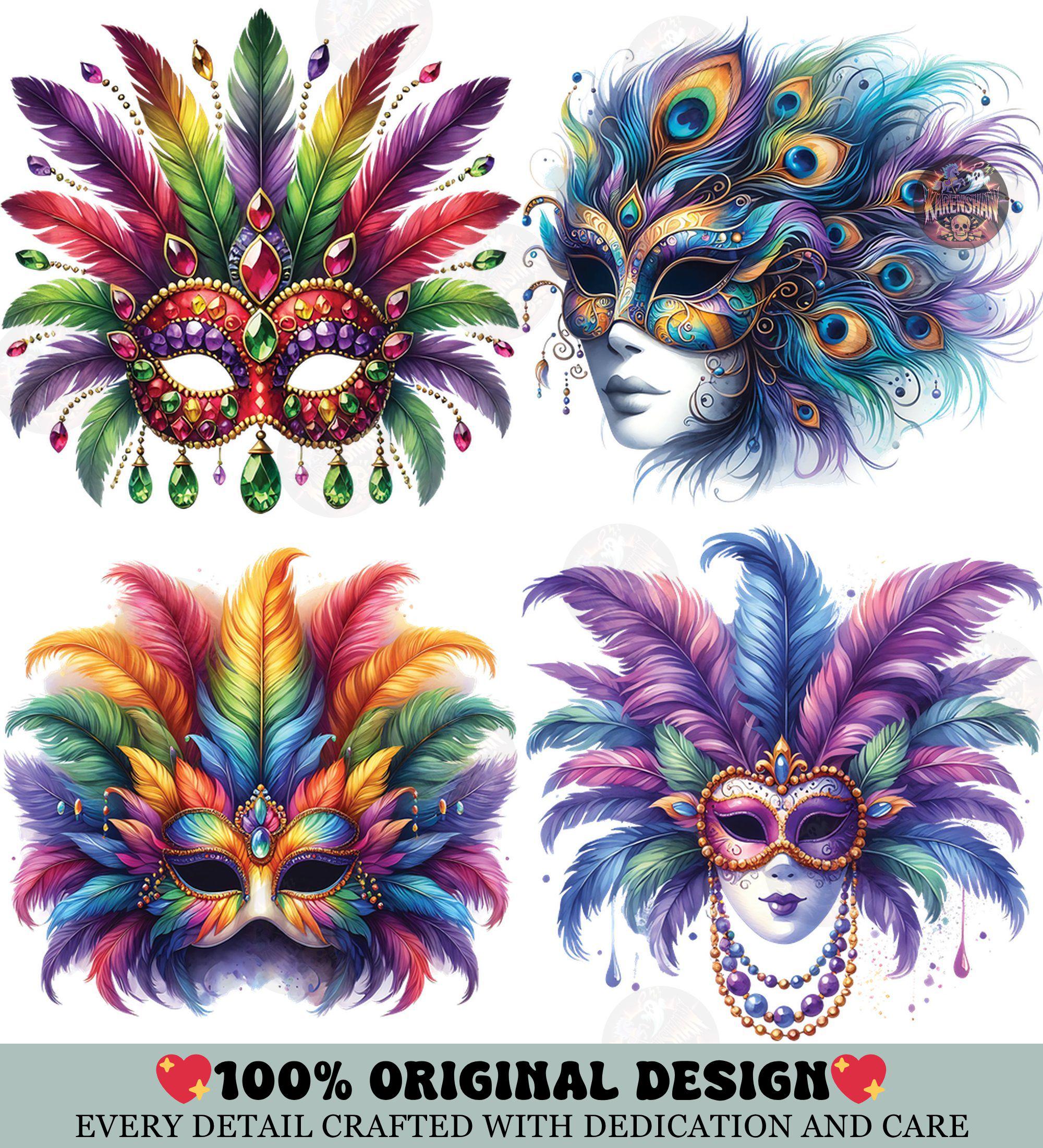 Masquerade Mask Clipart Bundle, 20 PNG Fat Tuesday, Carnival Mask ...