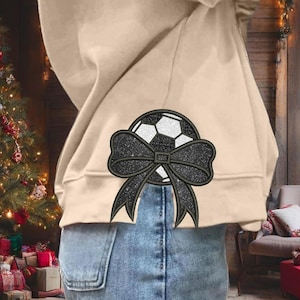 Side Soccer Coquette Bow Applique Embroidery Design 3 Sizes, Glitter Bow Appliqué Embroidery,Sports Girly Bow Embroidery Sweatshirt Design