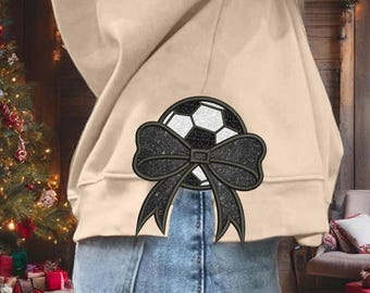 Side Soccer Coquette Bow Applique Embroidery Design 3 Sizes, Glitter Bow Appliqué Embroidery,Sports Girly Bow Embroidery Sweatshirt Design