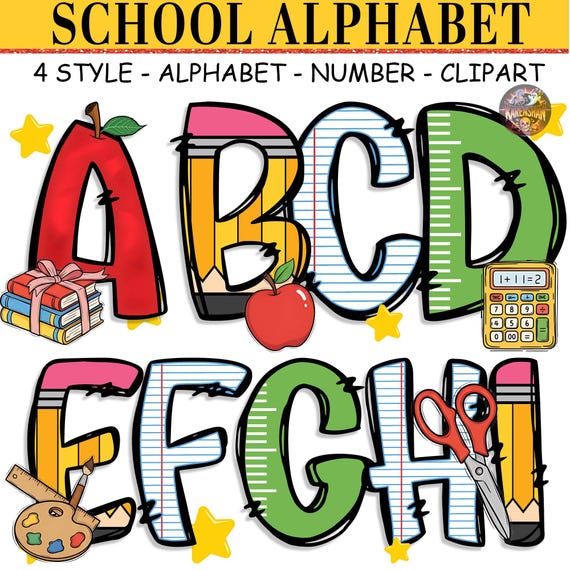 School Letters Png Bundle, Hand Drawn Font PNG 4, Teacher Alphabet Png, School Doodle Png, Preppy Student Png Bundle, Teacher Life Png