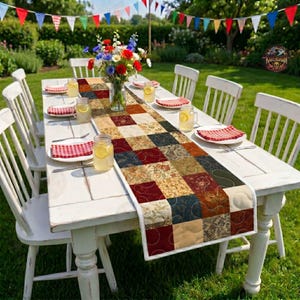 Vintage Patchwork Quilt Table Runner, Calico Square Table Runner, Country Cottage Table Decor, Rustic Farmhouse Decor, Patchwork Lover Gift