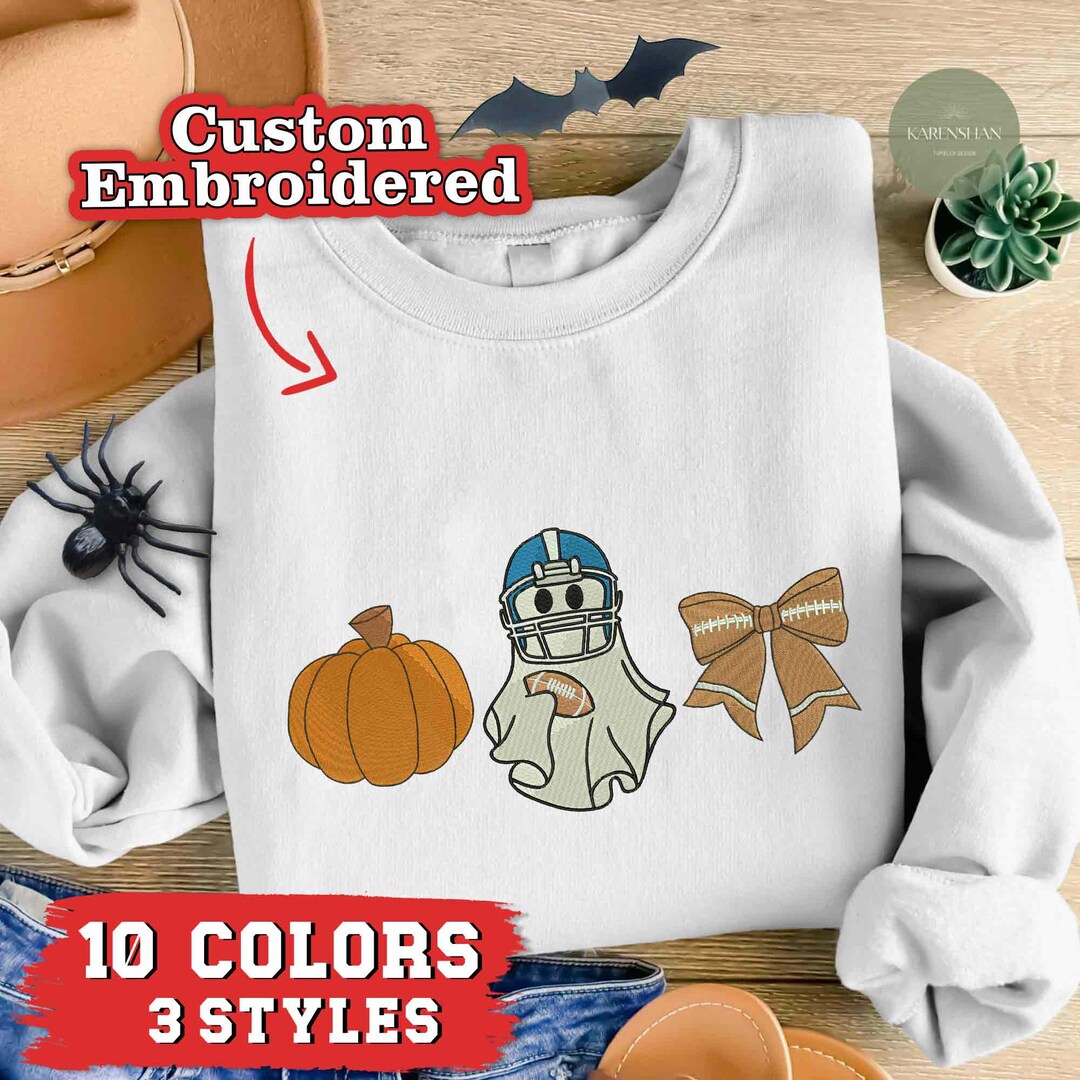 Halloween Football Spooky Embroidery Sweatshirt, Halloween Embroidery