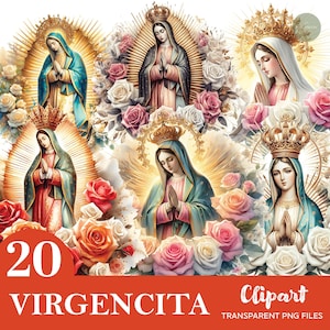 20+ Pacote de clipart de Nossa Senhora de Guadalupe em aquarela, Virgem de Guadalupe PNG, Virgem Maria PNG Clipart, Clipart de alta qualidade, Download digital