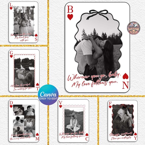 Love Cards Canva Template, 6 PNG Boy Friend Gift, Playing Card Photo Editable, Custom Couple Photo Png, Valentine Template, Anniversary Png