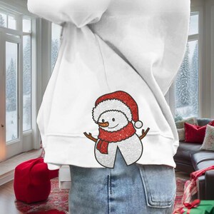 Side Bow Snowman Cut Out Embroidery Design PNG, Bow Christmas Embroidery File Sizes, Instant Download Trendy Coquette Bow, Glitter Christmas