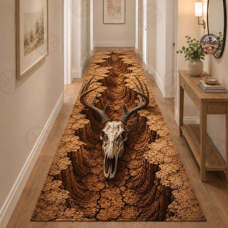 3D Deer Skull Antler Desert Area Rug, Buck Antler Kitchen Mat, Dry ...