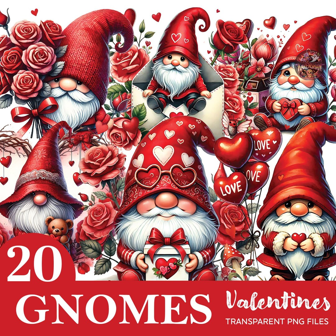 Valentine's Day Clipart Bundle, 20 PNG Sweet Heart, Gnome Lovers ...