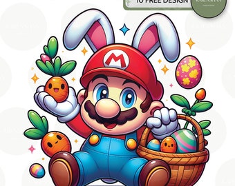 Super Mario Easter Cartoon PNG, Happy Easter Day Png, Funny Easter Png, Mario Movie Character Bunny Png, Digital Download