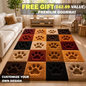 3D Colorful Paw Print Patchwork Area Rug, Pet Lover Kitchen Mat, Dog Quilt Tile Runner Rug, Rustic Home Decor, Animal Lover Doormat