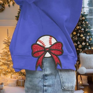 Side Baseball Coquette Bow Applique Embroidery Design 3 Sizes, Glitter Bow Appliqué Embroidery, Sport Girly Bow Embroidery Sweatshirt Design