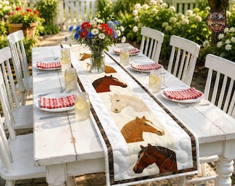 Realistic Horse Portrait Quilt Table Runner, Equestrian Western Table Runner, Rustic Farmhouse Horse Runner, Country Decor, Horse Lover Gift