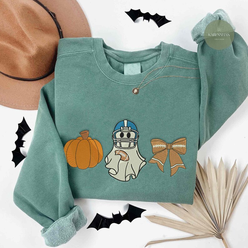 Halloween Football Spooky Embroidery Sweatshirt, Halloween Embroidery