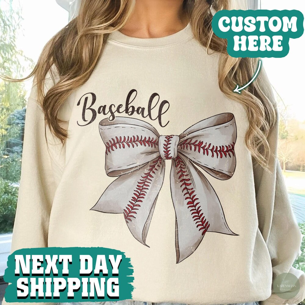 Baseball Bow Sweatshirt, Coquette Baseball Sweatshirt, Sweatshirt For Mother'S Day, Fall Baseball Season Hoodie, Game Day, Mother'S Day Gift Bespoketshirt