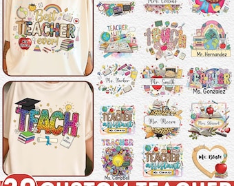 Teacher Appreciation Png Bundle, 20 PNG Back To School, Custom Name Png, Custom Teacher Png, Coquette Png Bundle, Boho Teacher Png