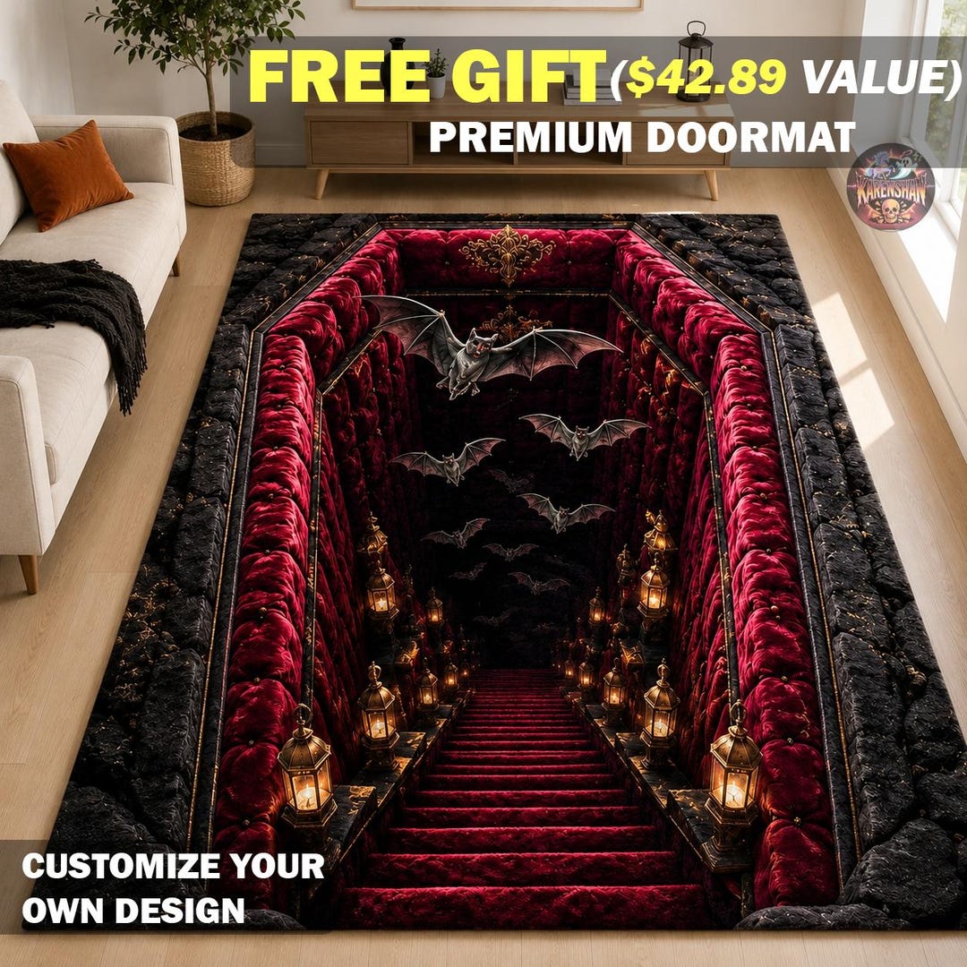 Vampire Rug Textures 3D Bat Staircase Area Rug, Halloween Vampire Cave Kitchen Mat, Gothic ...