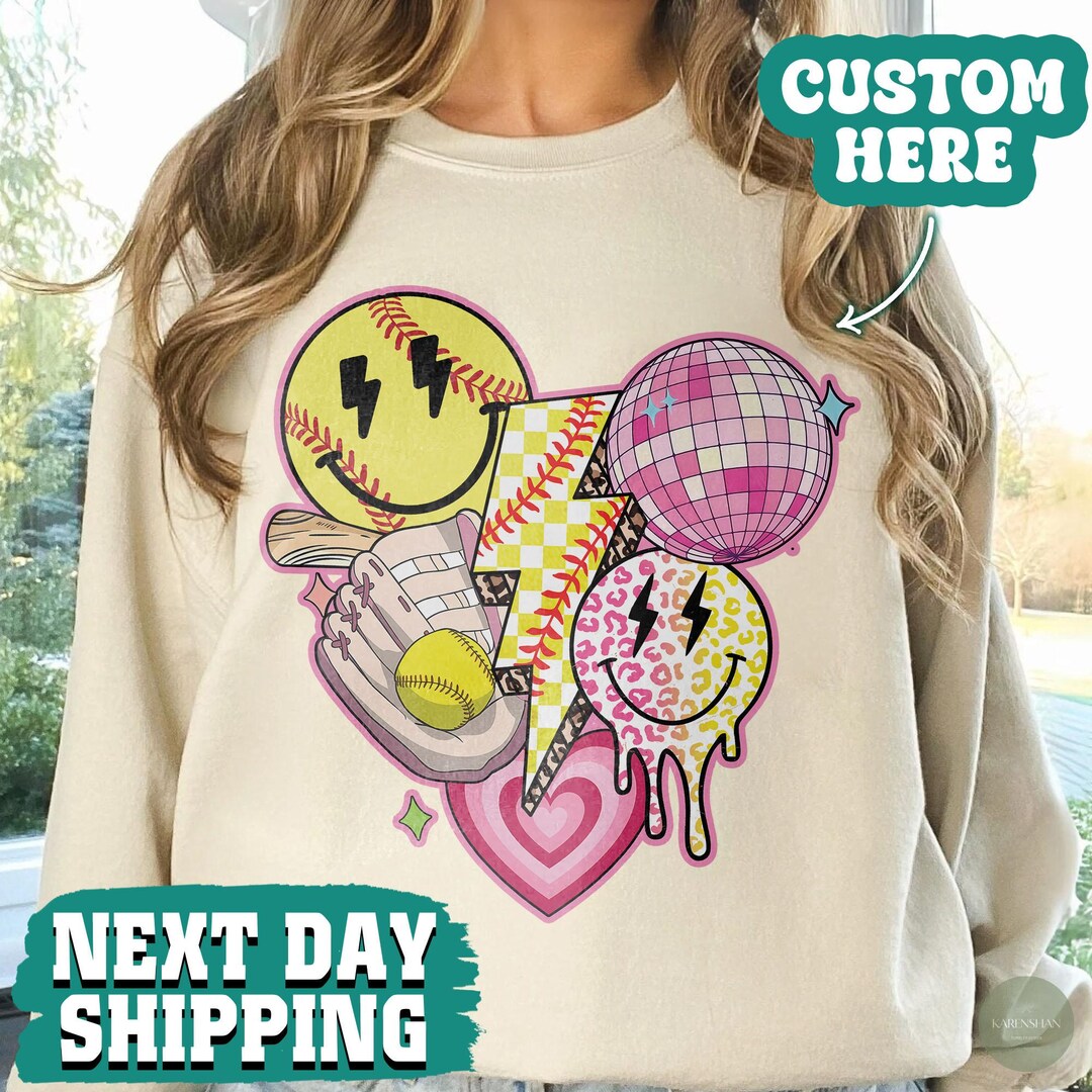 Cute Emoticon Softball Player T Shirt Girls Teens Funny Tee
