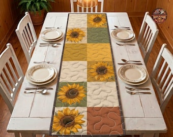 Sunflower Patchwork Quilt Table Runner, Farmhouse Sunflower Runner, Rustic Country Table Decor, Fall Autumn Decor, Sunflower Lover Gift